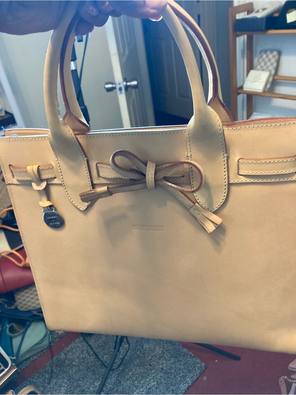 Dooney & Bourke Tan Leather Satchel with Bow Detail
